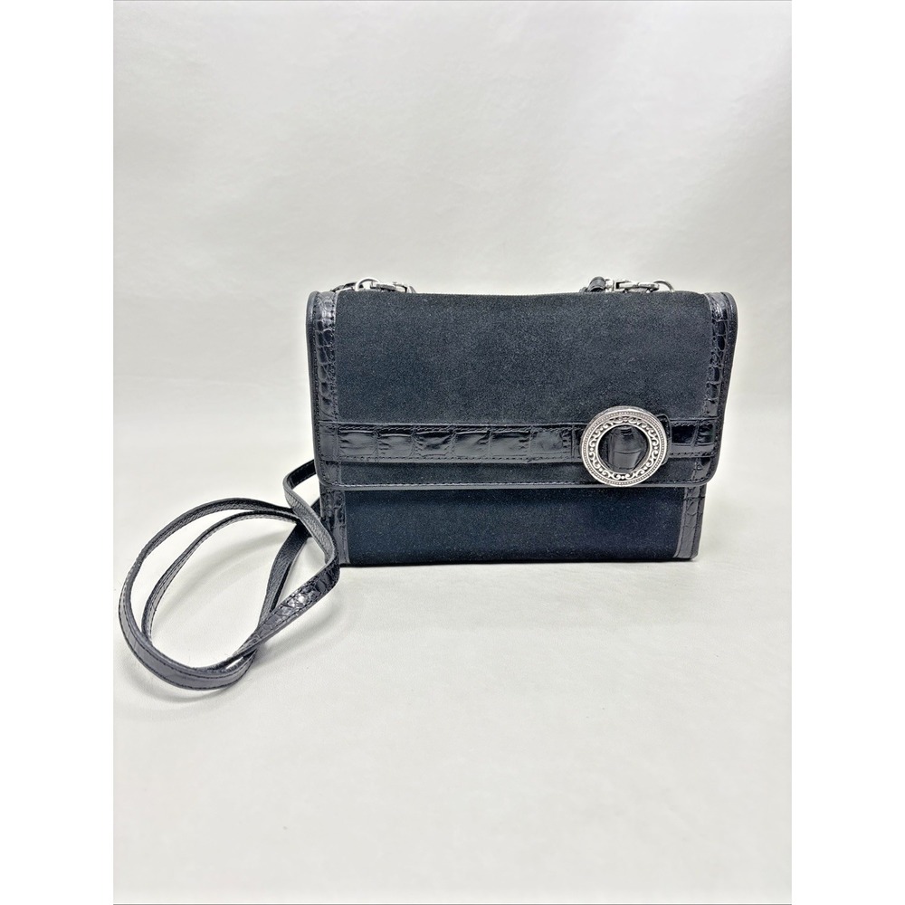 Brighton Central Park Black Leather Suede Adjustable Crossbody Purse Organizer
